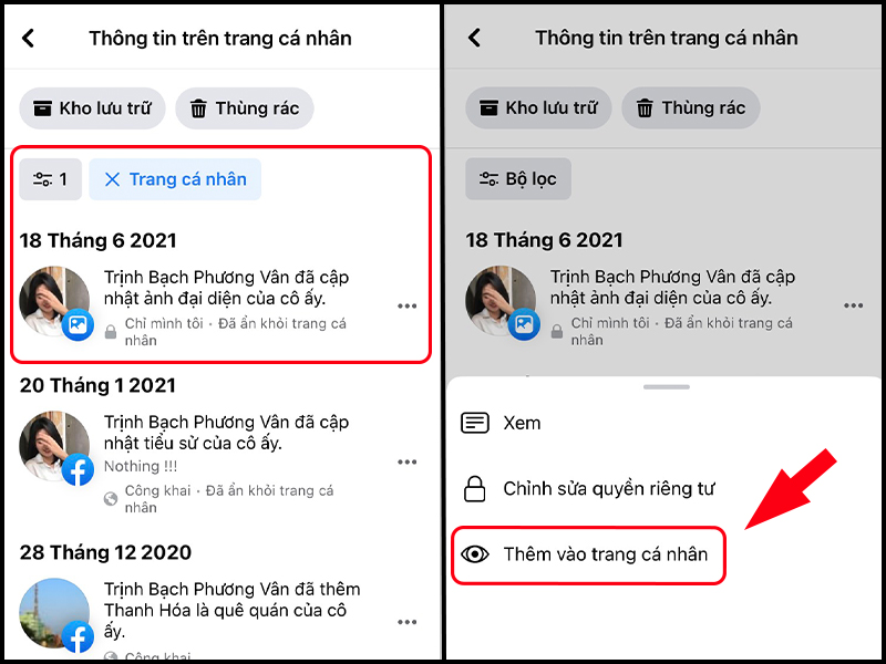 Nhấp v&agrave;o dấu ba chấm b&ecirc;n phải b&agrave;i viết bạn cần v&agrave; chọn Th&ecirc;m v&agrave;o trang c&aacute; nh&acirc;n
